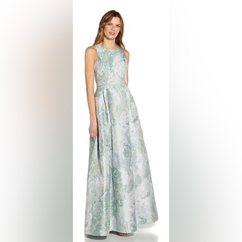 Adrianna Papell Womens Floral Jacquard Evening Dress 
Size 2
Sage, celedon